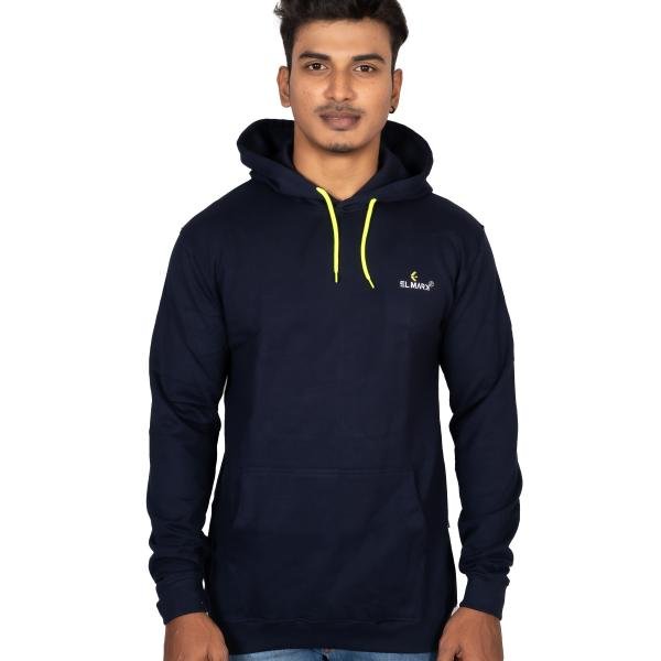 Men’s Navy Blue Casual Hoodie with Neon Drawstring