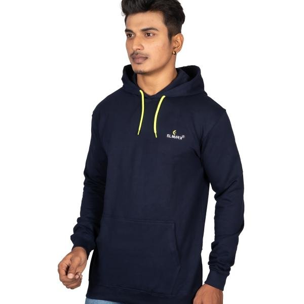 Men’s Navy Blue Casual Hoodie with Neon Drawstring