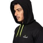 Men’s Solid Black Casual Hoodie with Neon Contrast Drawstring