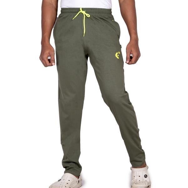 Men’s Olive Green Track Pants with Neon Drawstring – Slim Fit Active Wear