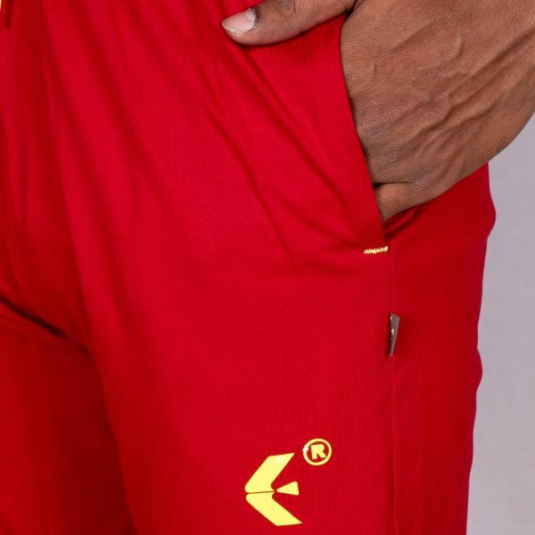 Men’s Red Track Pants with Neon Drawstring – Slim Fit Active Wear