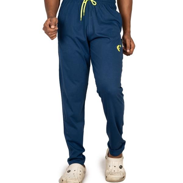 Men’s Navy Blue Track Pants with Neon Drawstring – Slim Fit Active Wear
