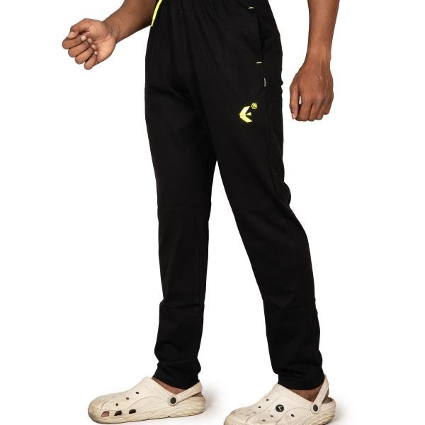 Men’s Classic Black Track Pants with Neon Drawstring – Slim Fit Active Wear