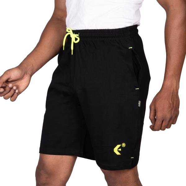 Men’s Black Athletic Shorts with Neon Drawstring – Regular Fit Sports Wear