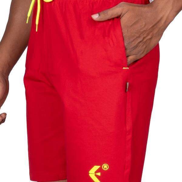Men’s Red Athletic Shorts with Neon Drawstring – Performance Sports Wear