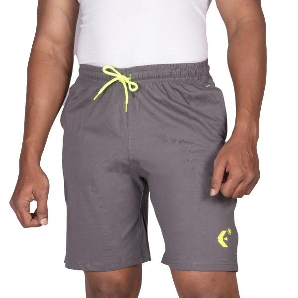 Men’s Charcoal Grey Athletic Shorts with Neon Drawstring – Performance Fit