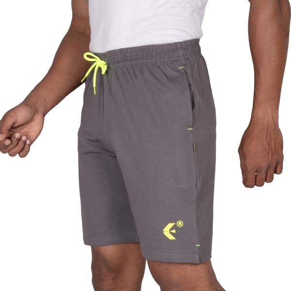 Men’s Charcoal Grey Athletic Shorts with Neon Drawstring – Performance Fit