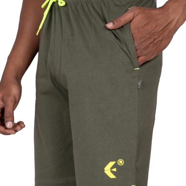 Men’s Olive Green Athletic Shorts with Neon Drawstring – Performance Regular Fit