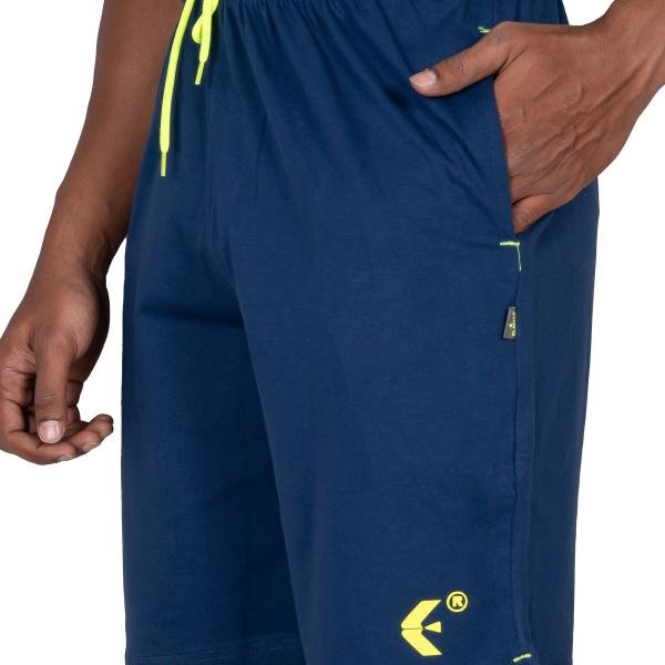 Men’s Navy Blue Athletic Shorts with Neon Drawstring – Performance Regular Fit