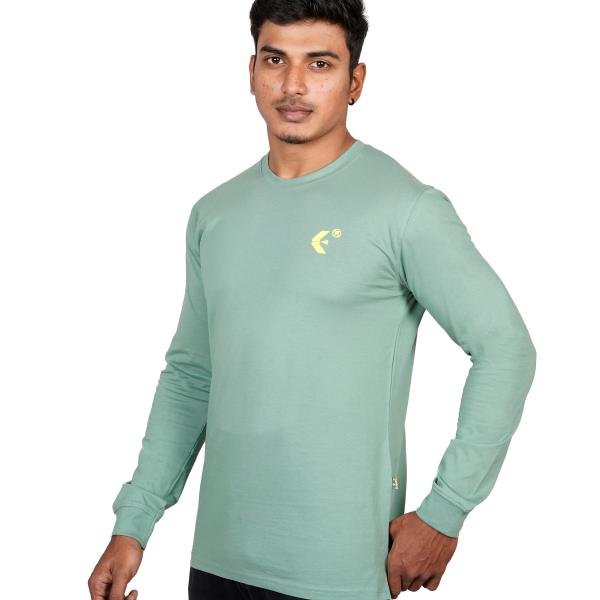 Men’s Sage Green Full Sleeve T-Shirt – Slim Fit Casual Crew Neck