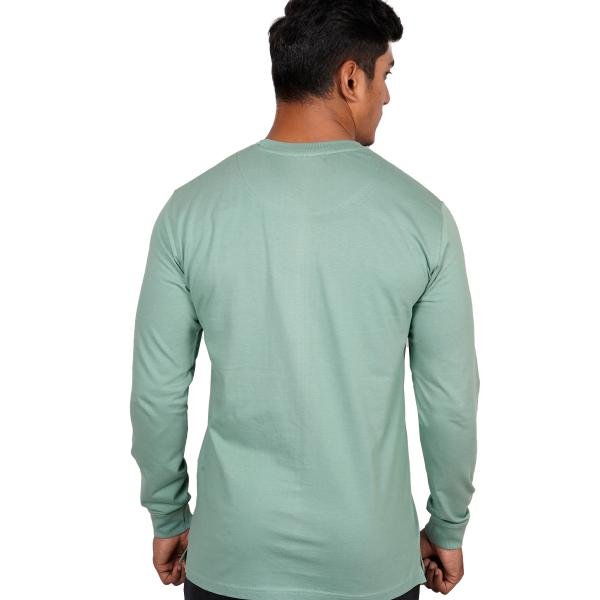 Men’s Sage Green Full Sleeve T-Shirt – Slim Fit Casual Crew Neck