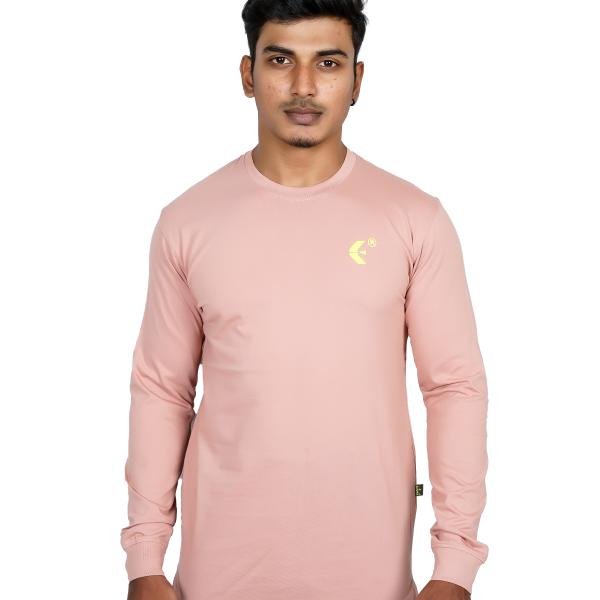 Men’s Dusty Pink Full Sleeve T-Shirt – Slim Fit Crew Neck Casual Wear