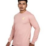 Men’s Dusty Pink Full Sleeve T-Shirt – Slim Fit Crew Neck Casual Wear
