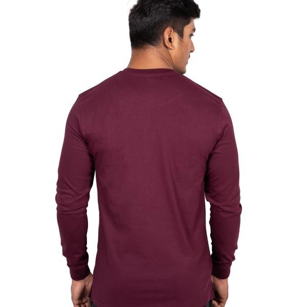 Men’s Maroon Full Sleeve T-Shirt – Slim Fit Crew Neck Casual Essential
