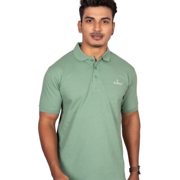 Men’s Solid Sage Green Polo T-Shirt – Smart Casual Comfort