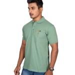 Men’s Sage Green Cotton Polo T-Shirt with Chest Pocket – Slim Fit Casual Wear