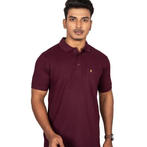 Men’s Maroon Cotton Polo T-Shirt with Pocket – Slim Fit Casual Essential