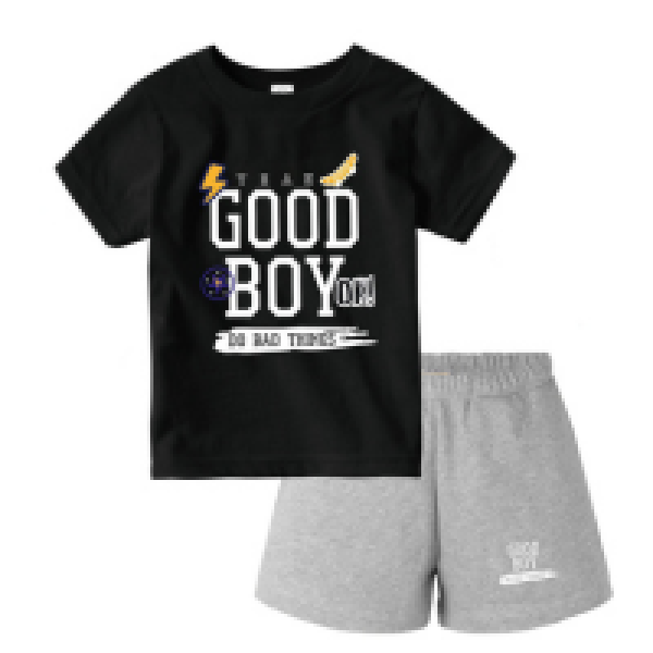 BOYS PRINTED BLACK TOP AND BOTTOM SET